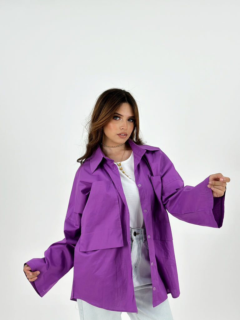 Oversized Pockets Shirt Purple