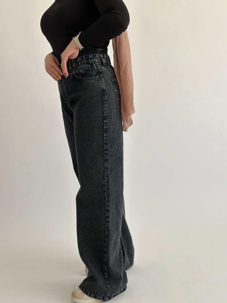 New Basic Wide Pants Heather Black