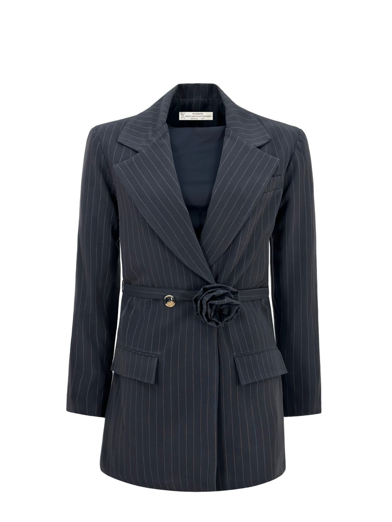 Fiore Stripe Long Blazer All Black